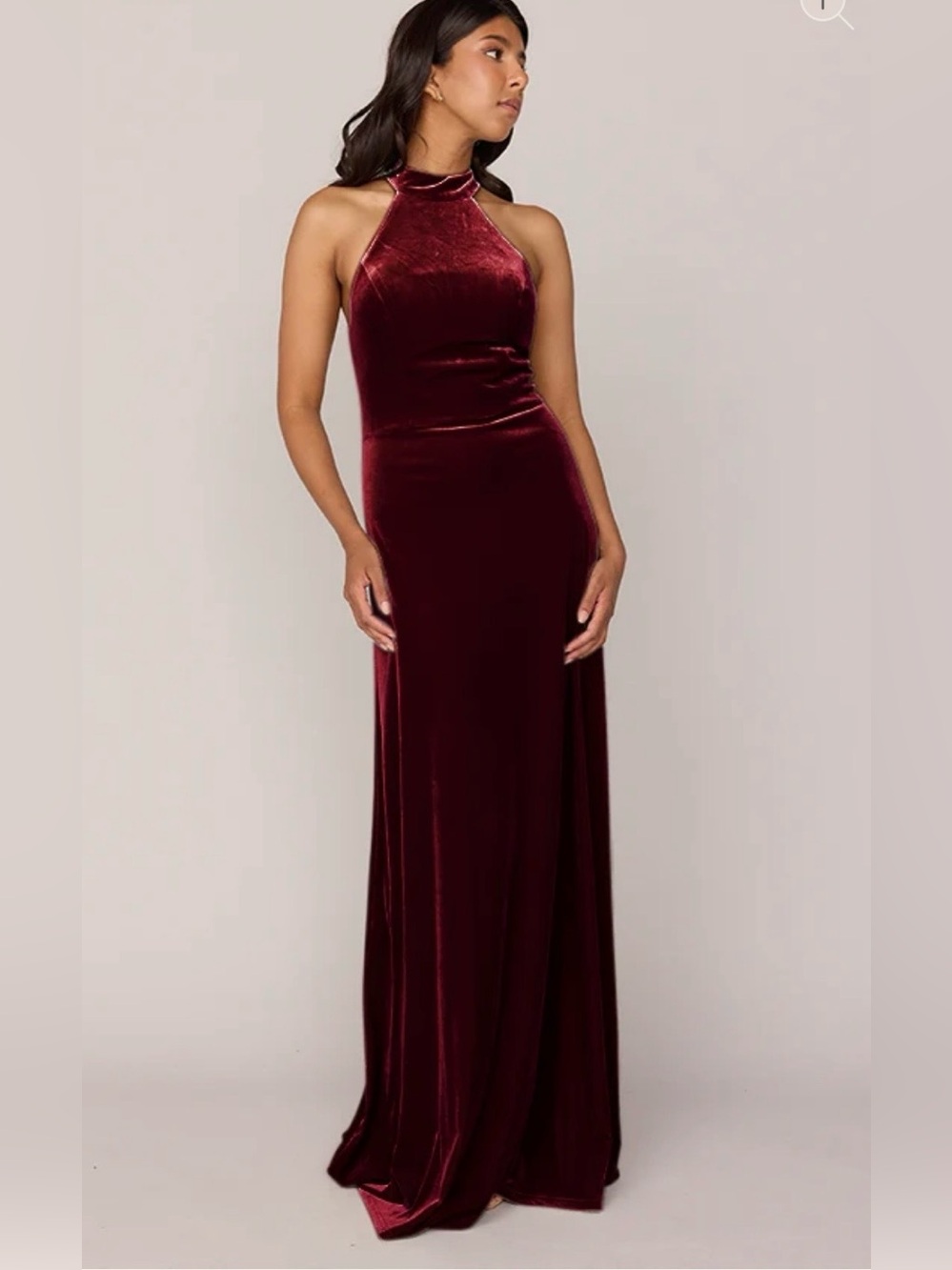 Revelry Tori Burgundy Velvet Halter Maxi Dress Autumn Bridesmaid Sz 10 Moody EUC